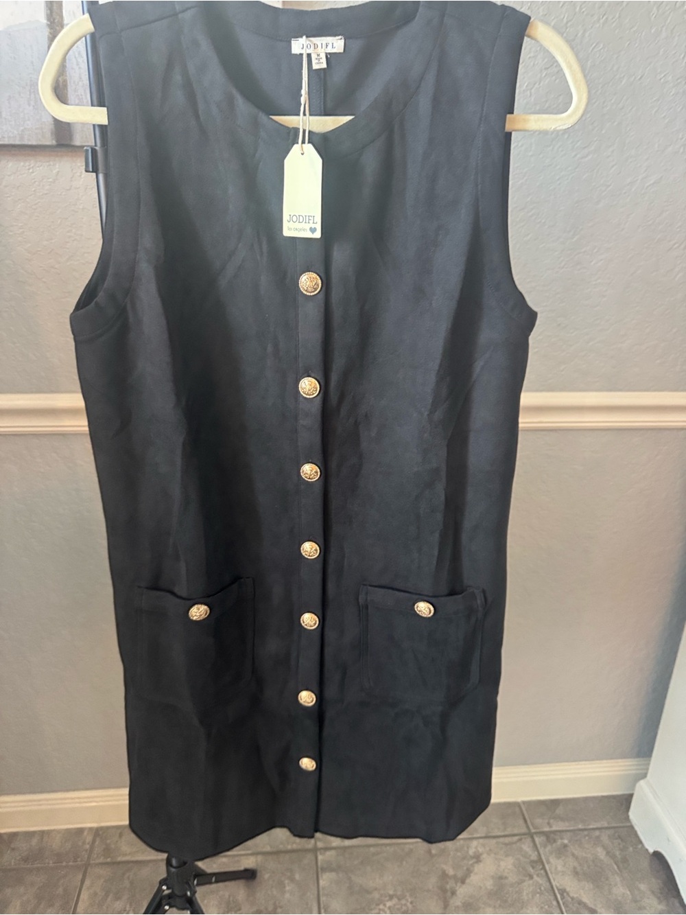 Jodifl Dress suede with gold buttons